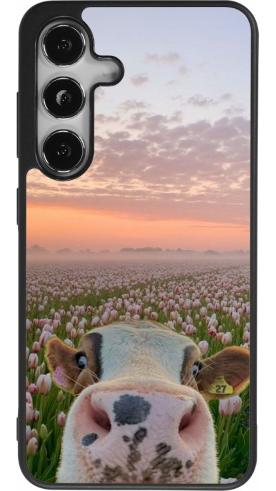 Samsung Galaxy S25 Case Hülle - Silikon schwarz Cow with tulips 2026
