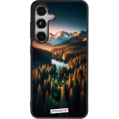Samsung Galaxy S25 Case Hülle - Silikon schwarz Sonnenuntergang Waldsee