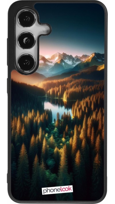Samsung Galaxy S25 Case Hülle - Silikon schwarz Sonnenuntergang Waldsee