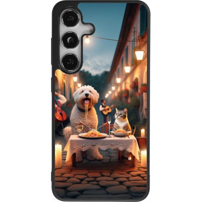 Samsung Galaxy S25 Case Hülle - Silikon schwarz Valentin 2024 Hund & Katze Kerzenlicht