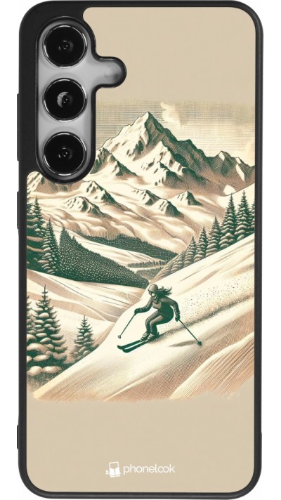 Coque Samsung Galaxy S25 - Silicone rigide noir Vintage Ski Mountain
