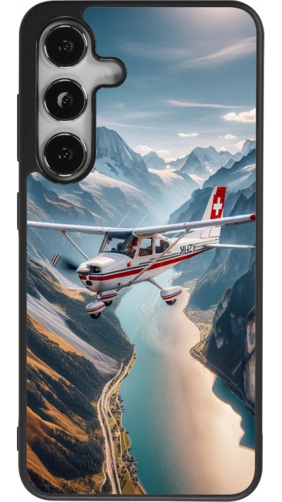 Coque Samsung Galaxy S25 - Silicone rigide noir Vol Alpin Suisse
