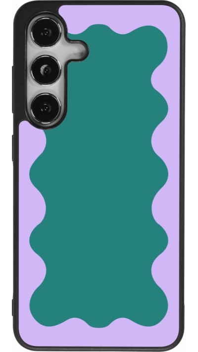 Coque Samsung Galaxy S25 - Silicone rigide noir Wavy Rectangle Green Purple