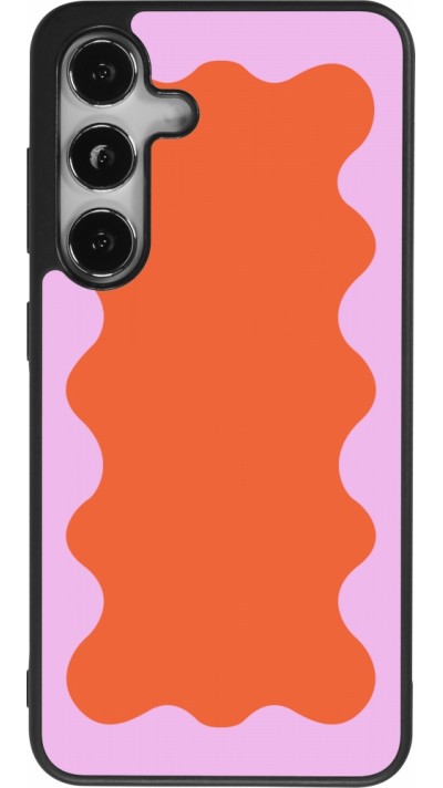 Coque Samsung Galaxy S25 - Silicone rigide noir Wavy Rectangle Orange Pink