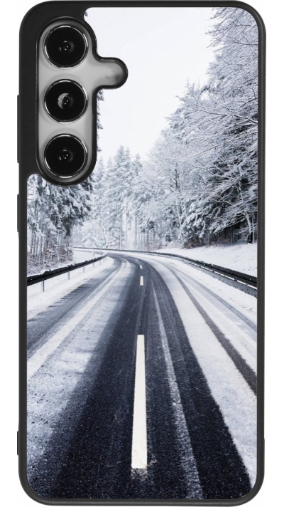 Samsung Galaxy S25 Case Hülle - Silikon schwarz Winter 22 Snowy Road