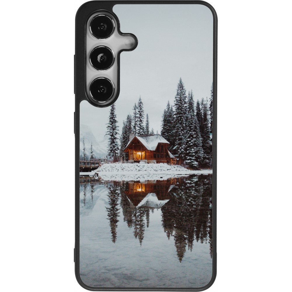 Samsung Galaxy S25 Case Hülle - Silikon schwarz Winter 25 Winter house forest afternoon