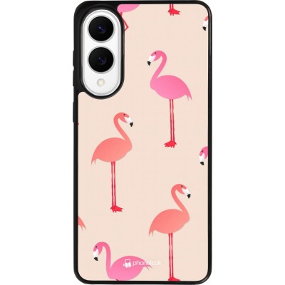Samsung Galaxy S25 Edge Case Hülle - Silikon schwarz Pink Flamingos Pattern
