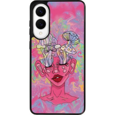 Samsung Galaxy S25 Edge Case Hülle - Silikon schwarz Psychedelic pink mushroom
