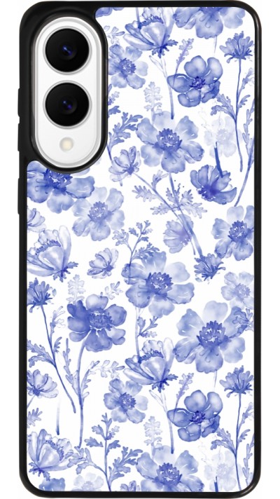 Samsung Galaxy S25 Edge Case Hülle - Silikon schwarz Spring 23 watercolor blue flowers