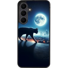 Coque Samsung Galaxy S25 FE - Silicone rigide noir Chat noir sous la pleine lune
