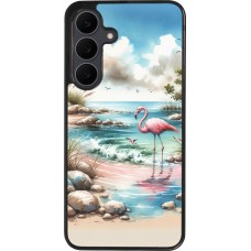 Samsung Galaxy S25 FE Case Hülle - Silikon schwarz Flamingo Aquarell