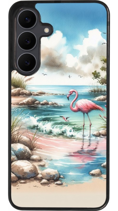 Samsung Galaxy S25 FE Case Hülle - Silikon schwarz Flamingo Aquarell