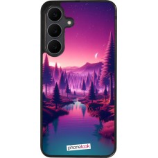 Coque Samsung Galaxy S25 FE - Silicone rigide noir Paysage Violet-Rose