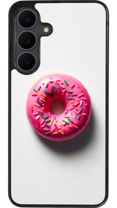 Samsung Galaxy S25 FE Case Hülle - Silikon schwarz Weisser Hintergrund, pinker Donut