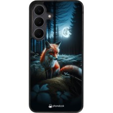Coque Samsung Galaxy S25 FE - Silicone rigide noir Renard lune forêt