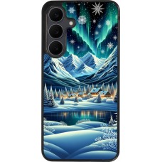 Samsung Galaxy S25 FE Case Hülle - Silikon schwarz Verschneites Bergdorf am See in der Nacht