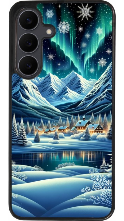 Samsung Galaxy S25 FE Case Hülle - Silikon schwarz Verschneites Bergdorf am See in der Nacht