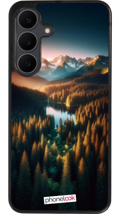 Samsung Galaxy S25 FE Case Hülle - Silikon schwarz Sonnenuntergang Waldsee