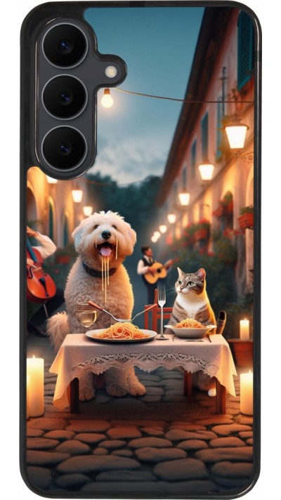 Samsung Galaxy S25 FE Case Hülle - Silikon schwarz Valentin 2024 Hund & Katze Kerzenlicht