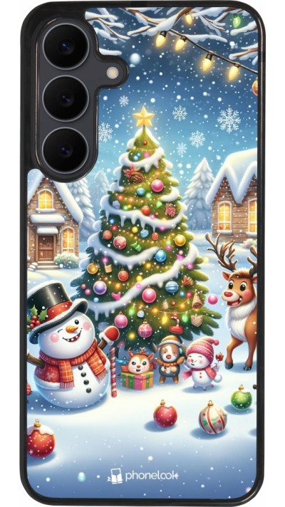 Samsung Galaxy S25 FE Case Hülle - Silikon schwarz Weihnachten 2023 Schneemann und Tannenbaum
