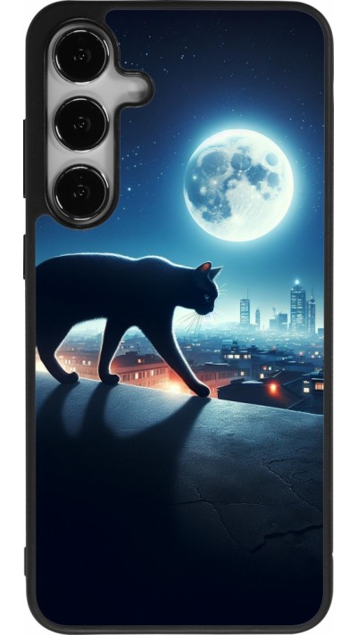 Samsung Galaxy S25+ Case Hülle - Silikon schwarz Schwarze Katze unter dem Vollmond