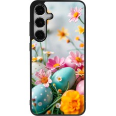 Samsung Galaxy S25+ Case Hülle - Silikon schwarz Easter 2026 Eggs with flowers