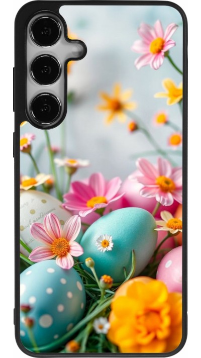 Samsung Galaxy S25+ Case Hülle - Silikon schwarz Easter 2026 Eggs with flowers