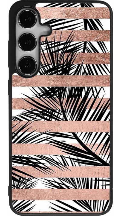 Samsung Galaxy S25+ Case Hülle - Silikon schwarz Palm trees gold stripes