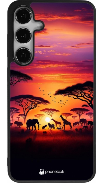 Samsung Galaxy S25+ Case Hülle - Silikon schwarz Safari Sonnenuntergang Wildtiere