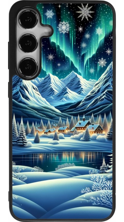 Samsung Galaxy S25+ Case Hülle - Silikon schwarz Verschneites Bergdorf am See in der Nacht