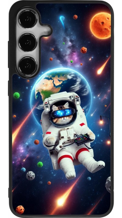 Samsung Galaxy S25+ Case Hülle - Silikon schwarz VR SpaceCat Odyssee