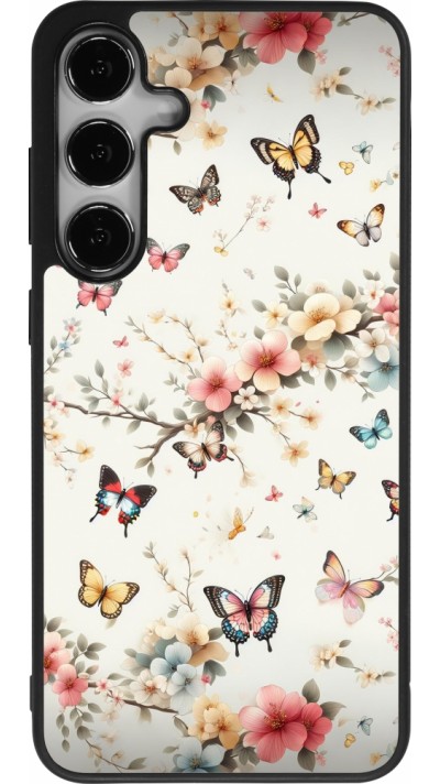 Coque Samsung Galaxy S25+ - Silicone rigide noir Spring 25 Papillons Légers