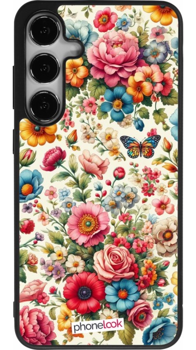 Coque Samsung Galaxy S25+ - Silicone rigide noir Spring 25 printemps fleuri