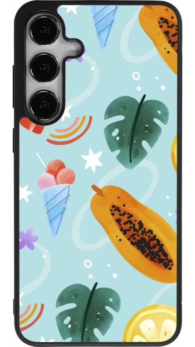 Samsung Galaxy S25+ Case Hülle - Silikon schwarz Summer 2025 Pattern papaya