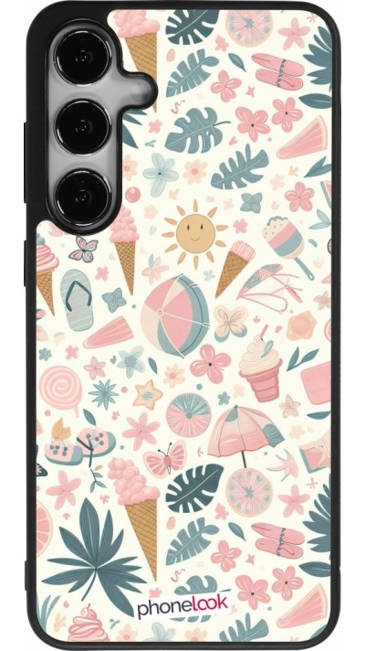 Coque Samsung Galaxy S25+ - Silicone rigide noir Summer Pink Pattern