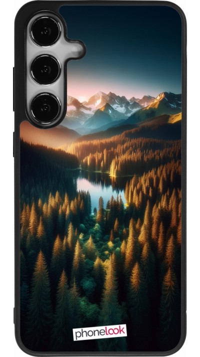 Coque Samsung Galaxy S25+ - Silicone rigide noir Sunset Forest Lake