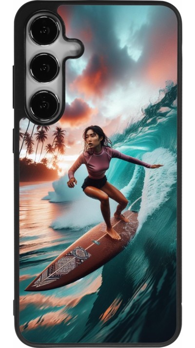 Coque Samsung Galaxy S25+ - Silicone rigide noir Surfeuse Balinaise