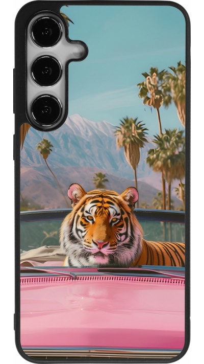 Coque Samsung Galaxy S25+ - Silicone rigide noir Tigre voiture rose
