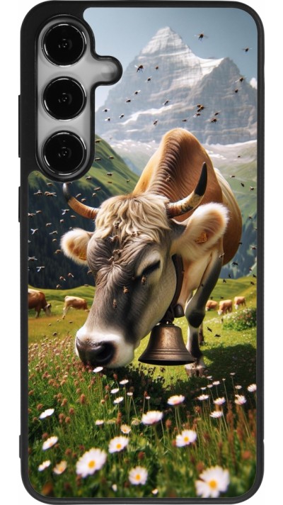 Coque Samsung Galaxy S25+ - Silicone rigide noir Vache montagne Valais