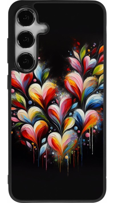 Coque Samsung Galaxy S25+ - Silicone rigide noir Valentine 2024 Coeur Noir Abstrait