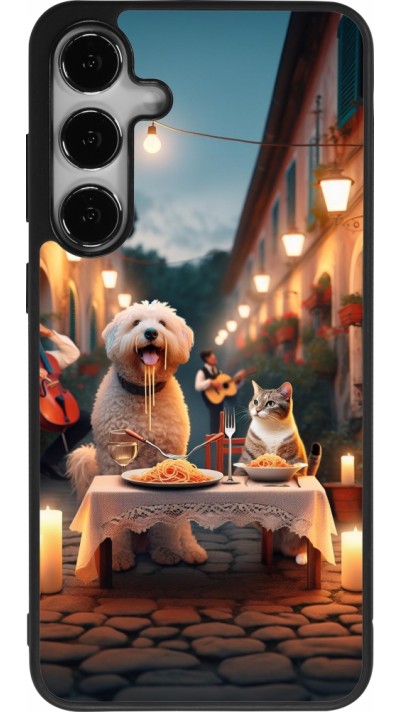 Coque Samsung Galaxy S25+ - Silicone rigide noir Valentine 2024 Dog & Cat Candlelight