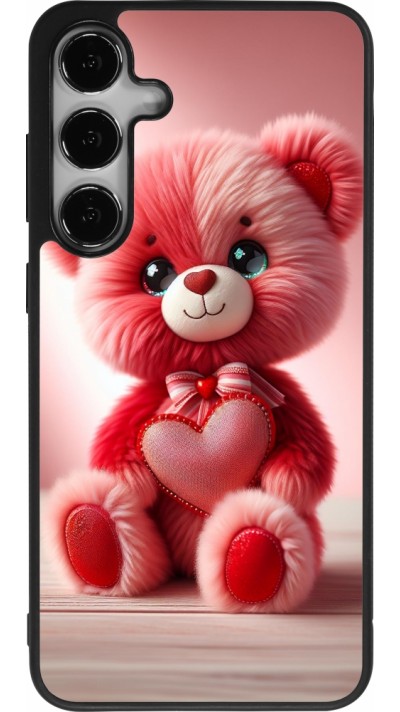 Coque Samsung Galaxy S25+ - Silicone rigide noir Valentine 2024 Ourson rose