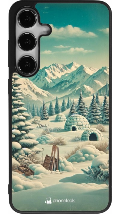 Samsung Galaxy S25+ Case Hülle - Silikon schwarz Vintage Schneebedeckter Berg Iglu