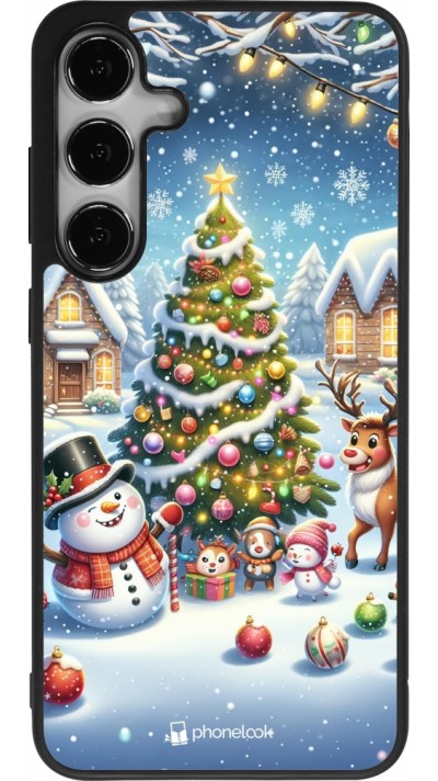 Samsung Galaxy S25+ Case Hülle - Silikon schwarz Weihnachten 2023 Schneemann und Tannenbaum