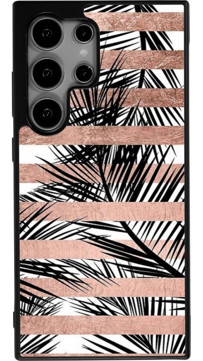 Samsung Galaxy S25 Ultra Case Hülle - Silikon schwarz Palm trees gold stripes