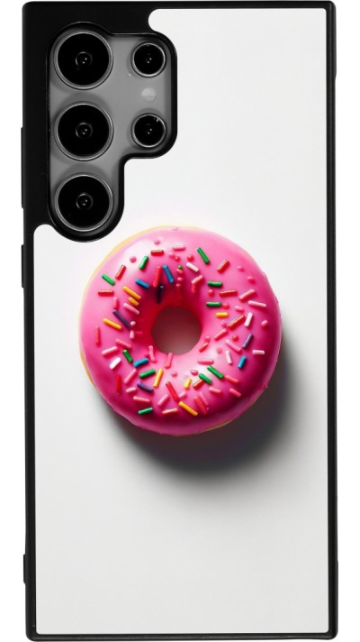 Samsung Galaxy S25 Ultra Case Hülle - Silikon schwarz Weisser Hintergrund, pinker Donut