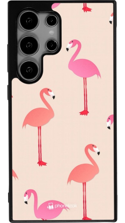 Samsung Galaxy S25 Ultra Case Hülle - Silikon schwarz Pink Flamingos Pattern