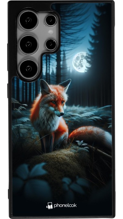 Coque Samsung Galaxy S25 Ultra - Silicone rigide noir Renard lune forêt