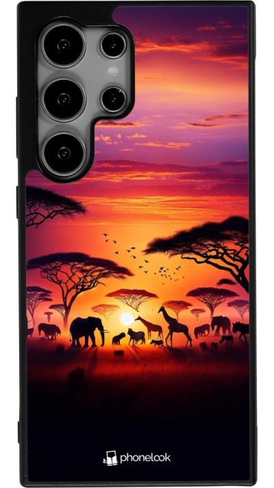 Samsung Galaxy S25 Ultra Case Hülle - Silikon schwarz Safari Sonnenuntergang Wildtiere