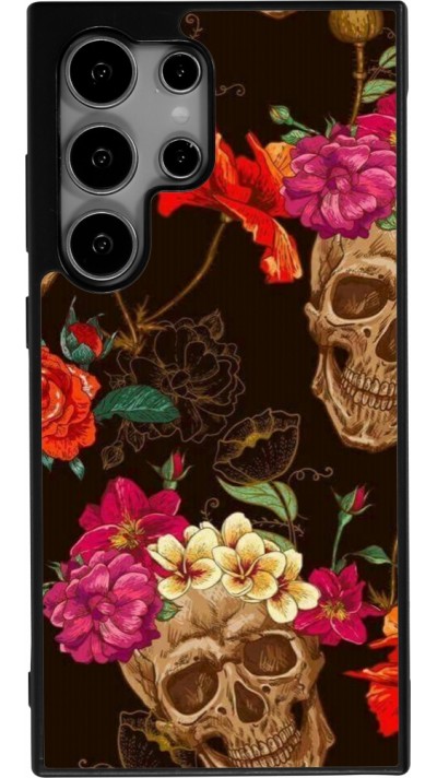 Samsung Galaxy S25 Ultra Case Hülle - Silikon schwarz Skulls and flowers